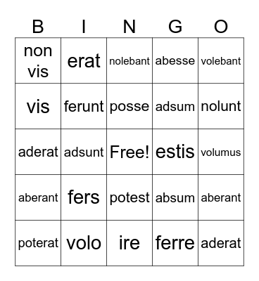 Irregular verbs Bingo Card