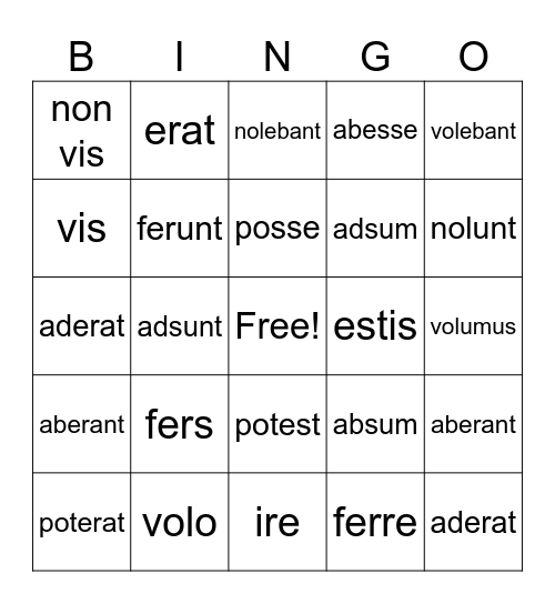 Irregular verbs Bingo Card