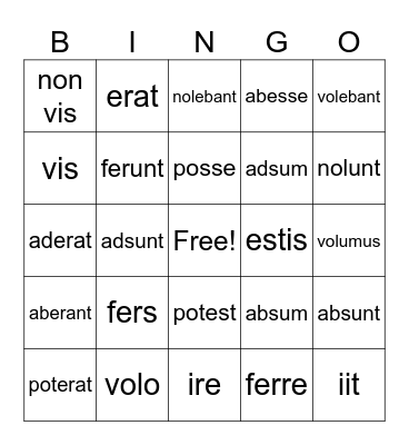 Irregular verbs Bingo Card