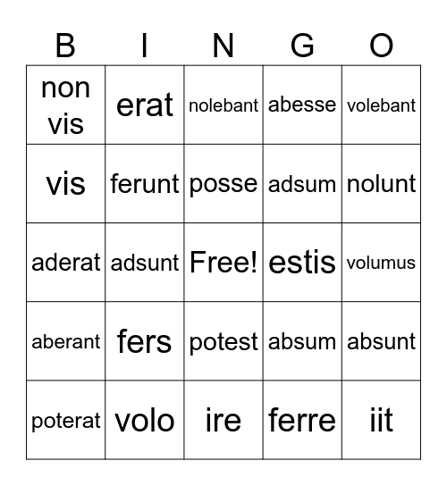 Irregular verbs Bingo Card