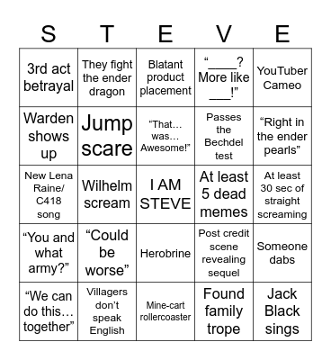 A Minecraft Bingo Card