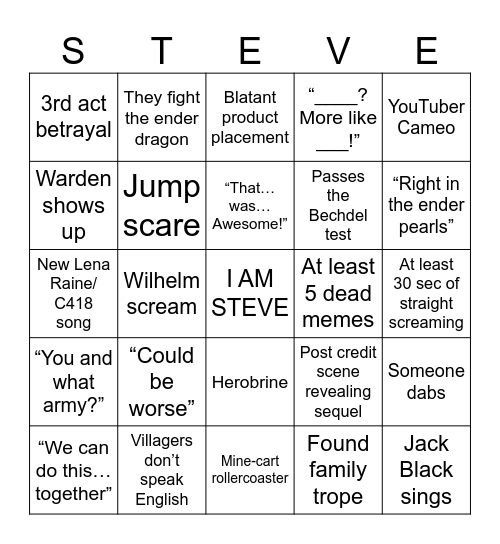 A Minecraft Bingo Card