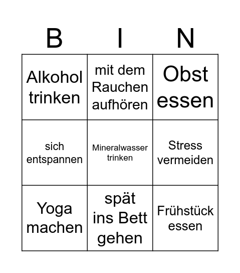 Ein Gesundes Leben Bingo Card