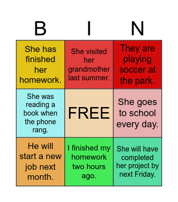 TENSES BINGO Card