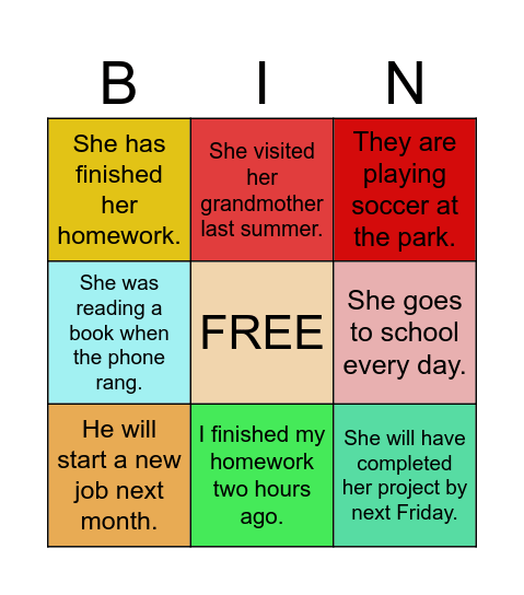 TENSES BINGO Card