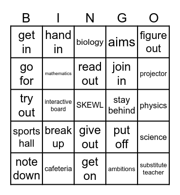 BACK 2 SKEWL Bingo Card