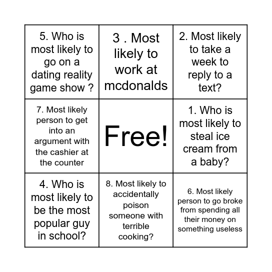 Gacha Husbando Bingo!! Bingo Card