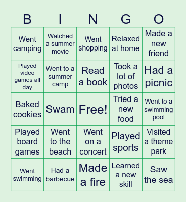 Summer Bingo Card