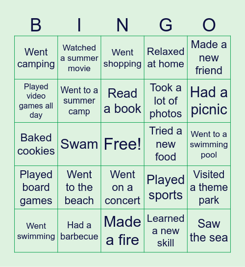 Summer Bingo Card