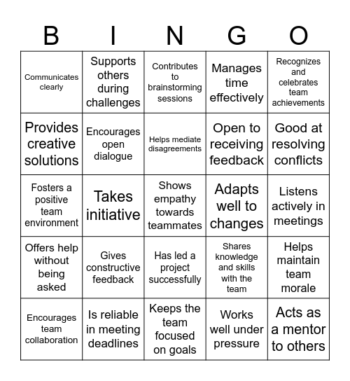 Team-work Bingo Card