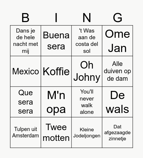 Muziekbingo Card