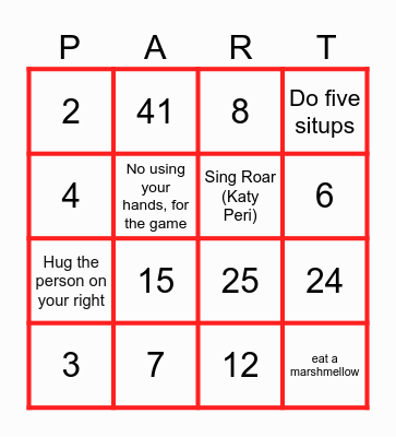 Kids Party BINGO Card