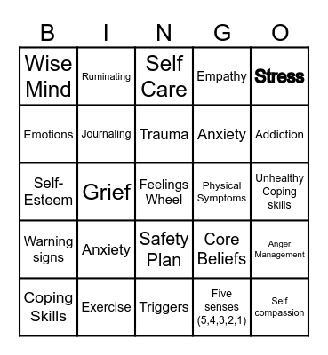 Mental Health Bingo Card