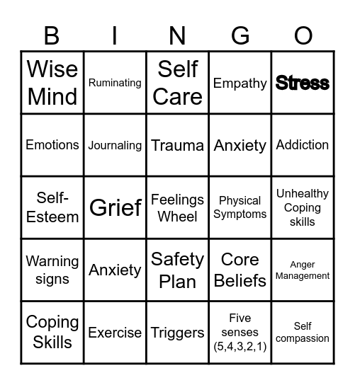 Mental Health Bingo Card