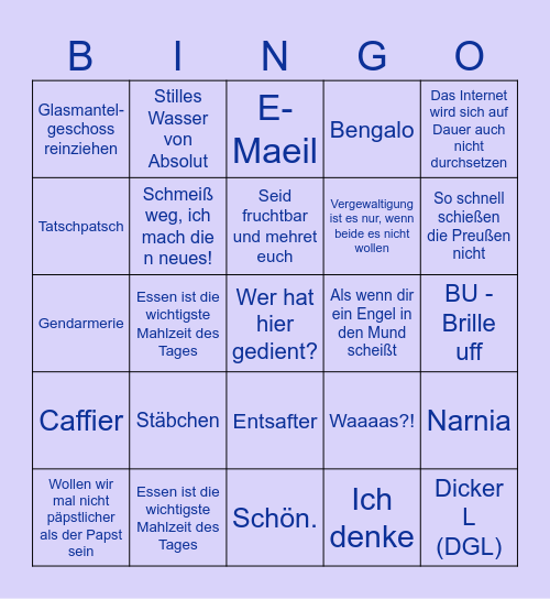 HANSEN BINGO Card