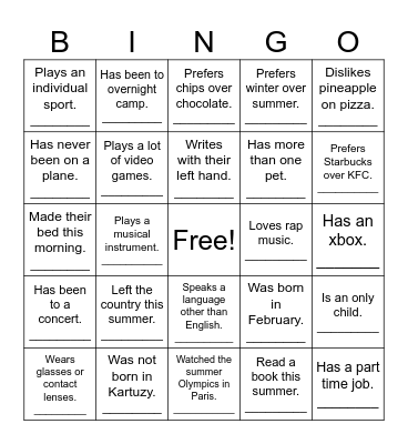 Find Somebody Who... Bingo Card