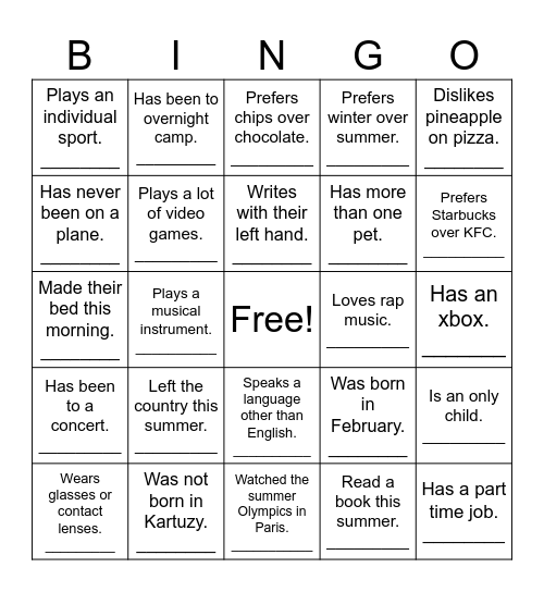 Find Somebody Who... Bingo Card