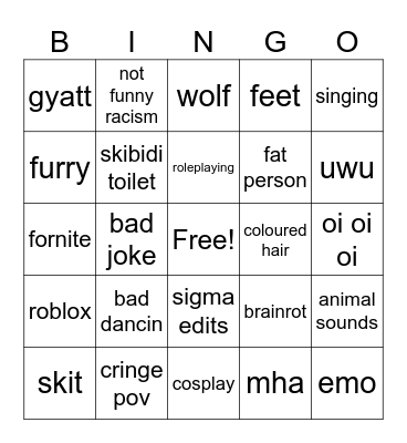 Cringe Bingo Card