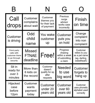 Child Benefit Bingo Card