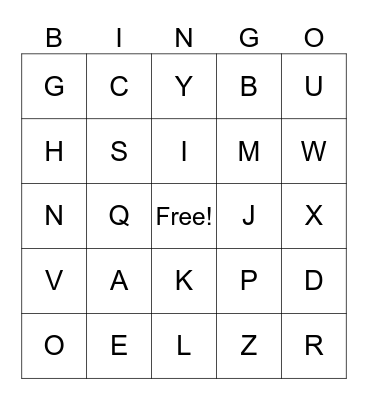 THE ALPHABET Bingo Card