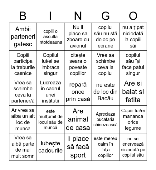 Cine sunt ceilalti parinti? Bingo Card