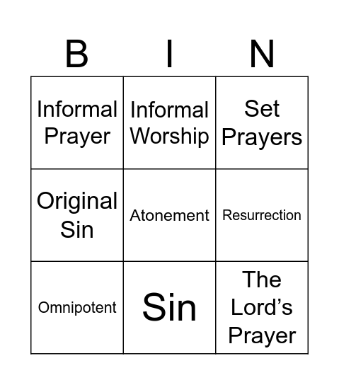 Key words Bingo Card