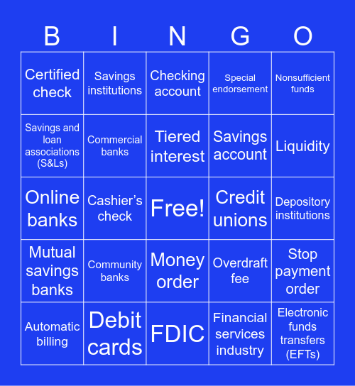 Managing Checking and Savings Accounts Bingo Card