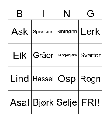Trær i Norge Bingo Card