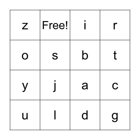 Phonogram Bingo Card