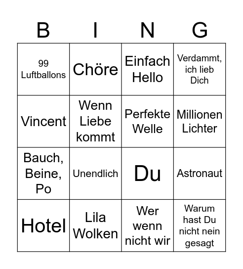 Deutsche Musik Bingo Card