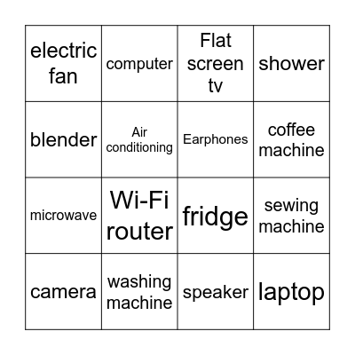 appliances Bingo Card