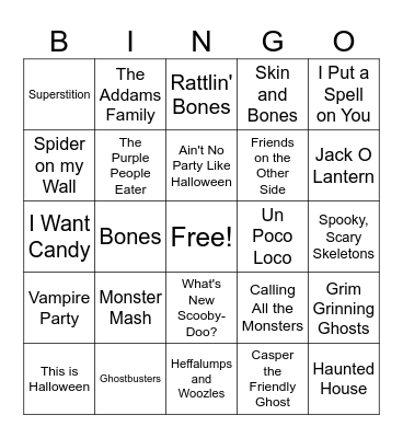 Halloween Music Bingo Card