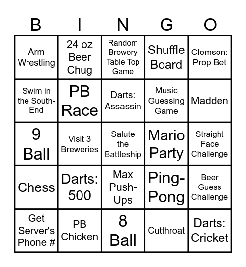 Pipe Slingers Bingo Card