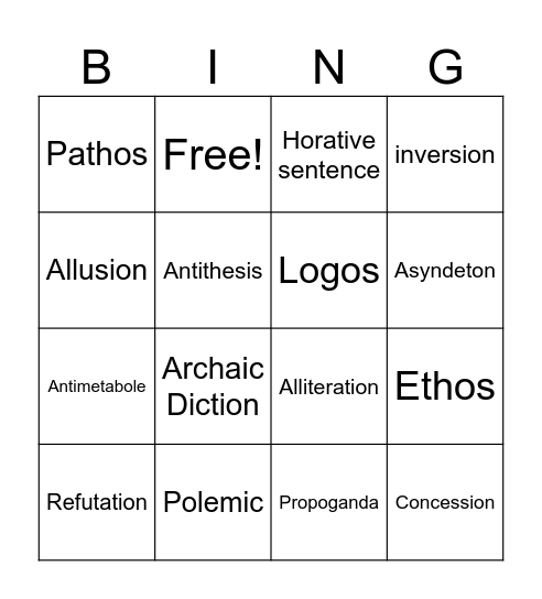 AP Lang Vocabulary Bingo Card