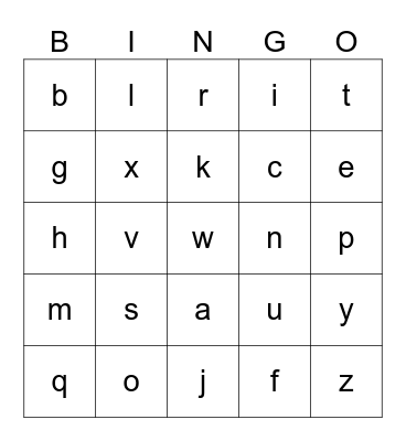 French Alphabet Bingo Card