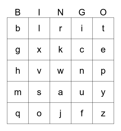 French Alphabet Bingo Card