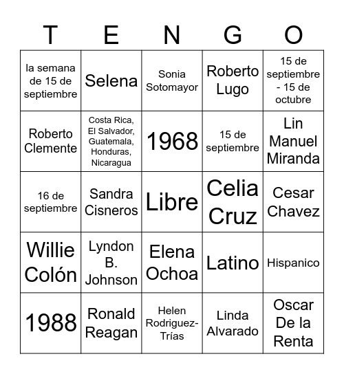 El Mes de Herencia Latina Bingo Card