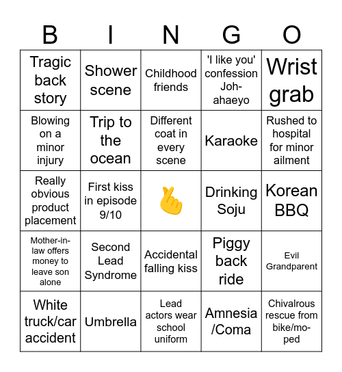 Kdrama Bingo Card