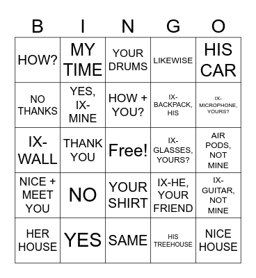 ASL 1 Unit 1 Bingo Card