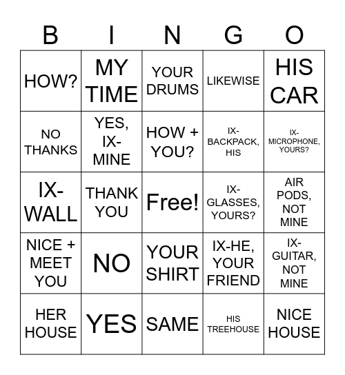 ASL 1 Unit 1 Bingo Card