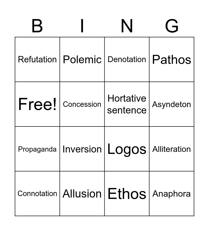 AP Lang Vocab Bingo Card