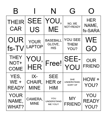 UNIT 1: POSSESSIVE/PERSONAL PRONOUNS Bingo Card