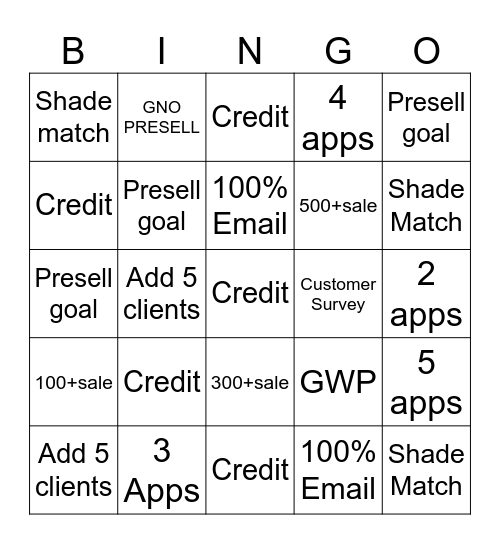 Beauty Bash Bingo Card