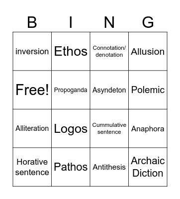 AP English Vocabulary Bingo Card