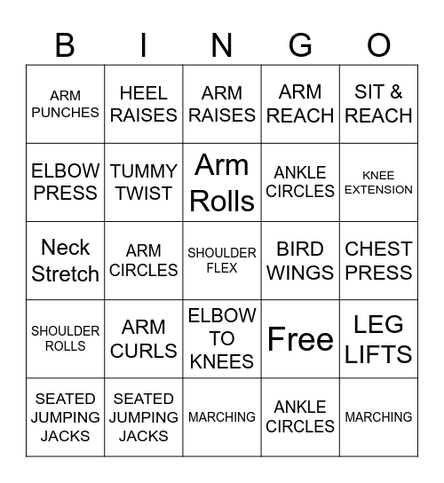 CHAIR ACTIVITY BINGO Card