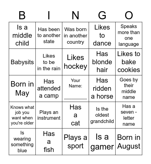 Identity Bingo Card