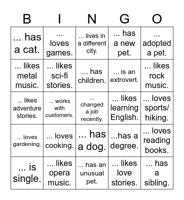 Introduction Bingo Card