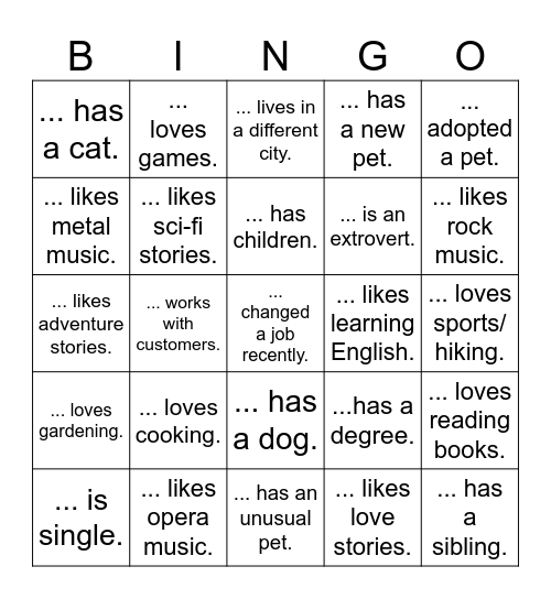 Introduction Bingo Card