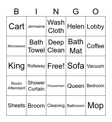 Housekeeping Bingo Card