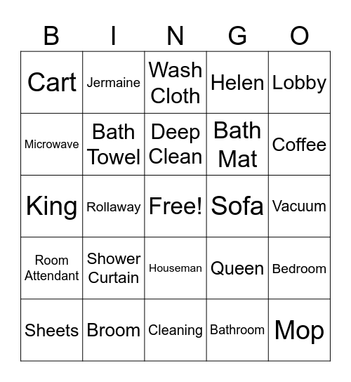 Housekeeping Bingo Card